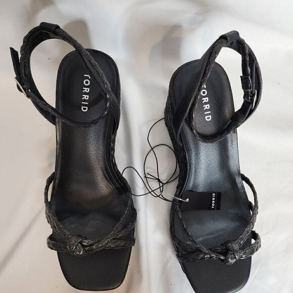 13W Torrid Black Strappy Raffia Platform 4" Wedge Espadrille Sandal Wide Width - Picture 8 of 11
